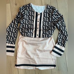 Long Sleeve and Skirt Set Light Peach/Blk